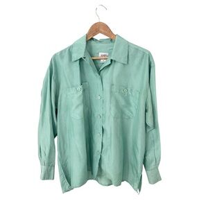 Vintage Sycamore Green Button-Up Silk Shirt